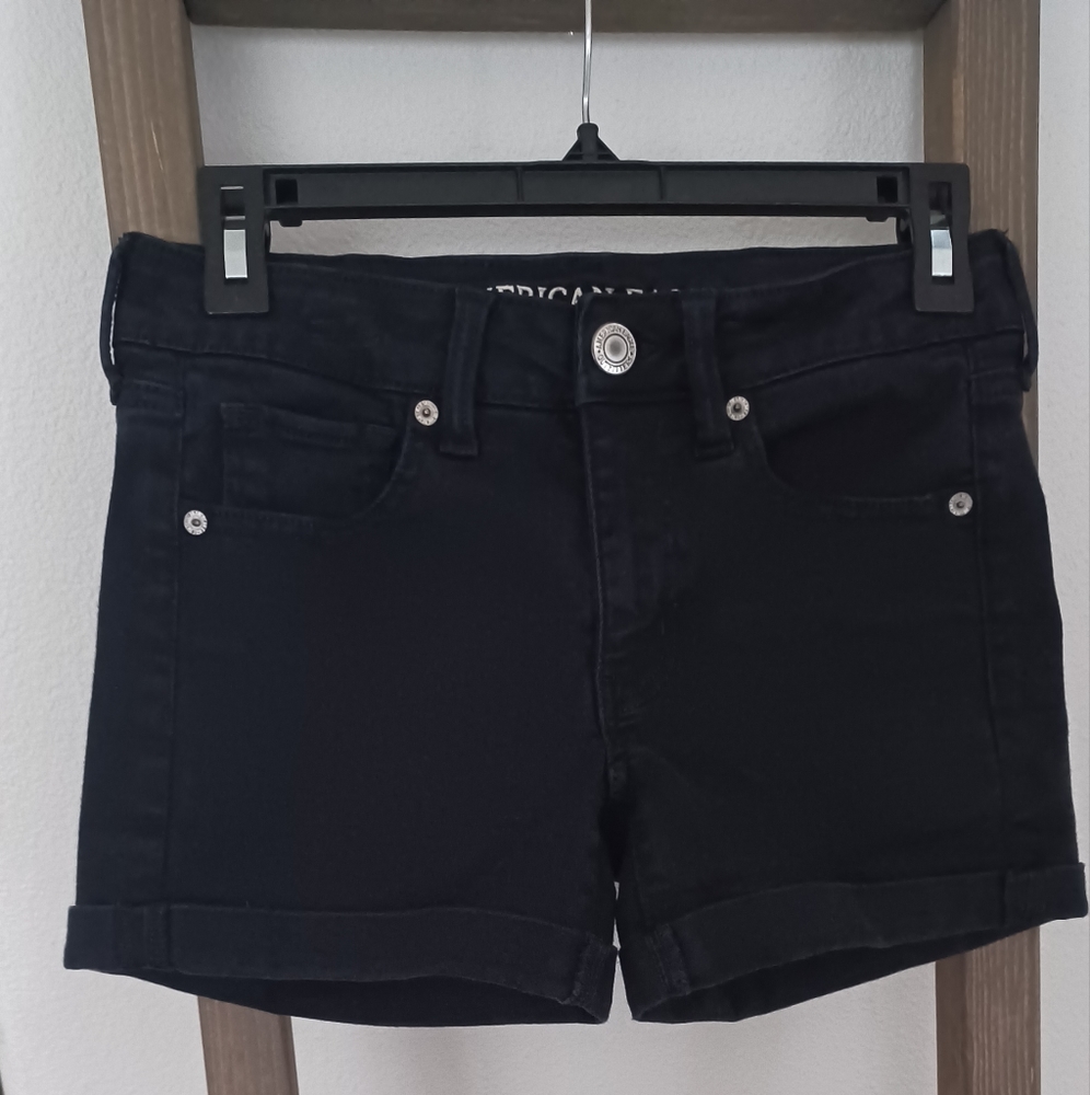 AMERICAN EAGLE: Ne(x)t Level Stretch Black Shorts with Cuffed Hem